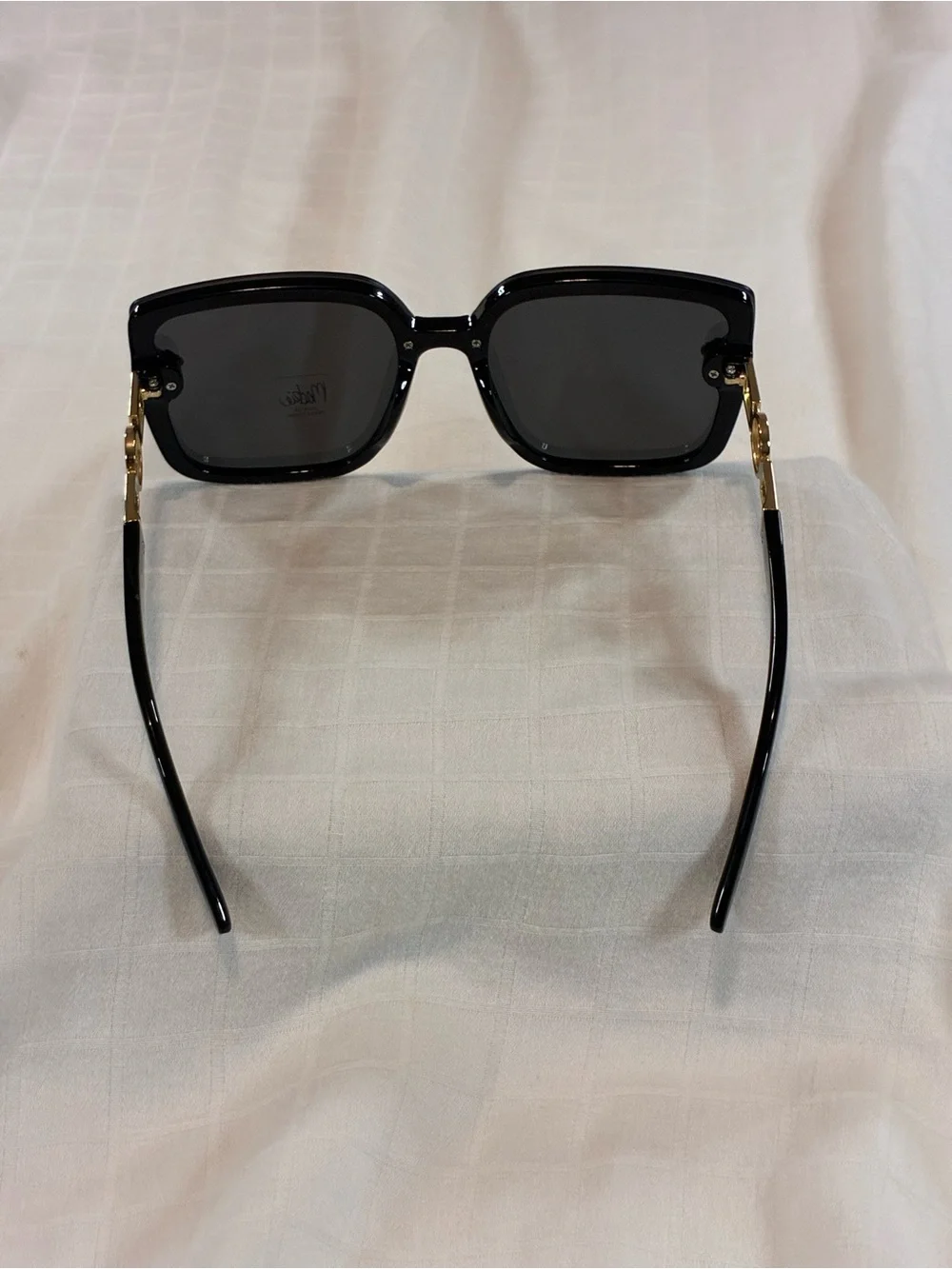 Makie Black Square Sunglasses with Gold Emblem Accents